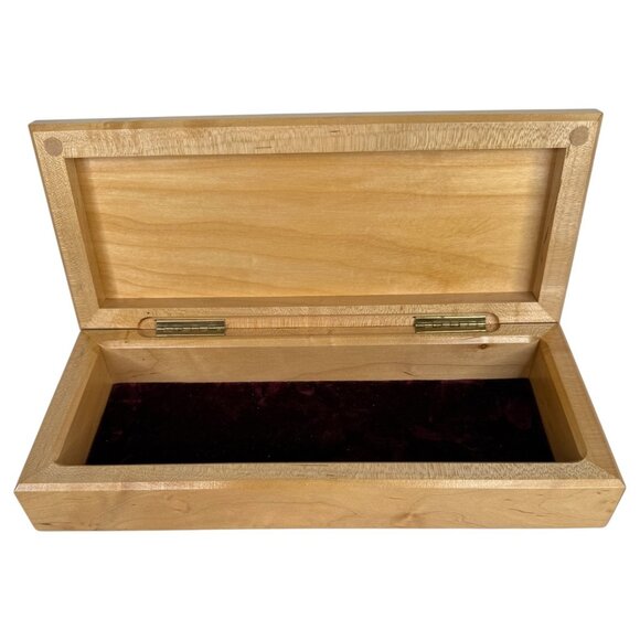 Hand Made Rectangle Wooden Jewelry Box Velvet Lining Hinged Lid Birdseye Maple - Picture 6 of 9